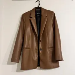 ZARA フェイクレザー テーラードジャケット ブラウンのサムネイル