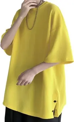 サイドボタン クルーネック カットソー きれいめ ゆったり 半袖 メンズ