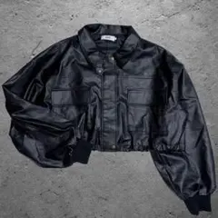 AZUL BY MOUSSY フェイクレザー ショートブルゾン ブラック 短丈