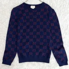 GUCCI インターロッキングG 半袖ニット ネイビー レッド ラメ - メルカリ
