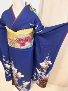 振袖フルセット 正絹 身幅広め ふくよか 紺青 練習用 衣装MH2605052