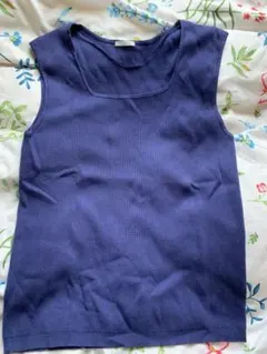 GU スクエア リブニット タンクトップ ブルー XL