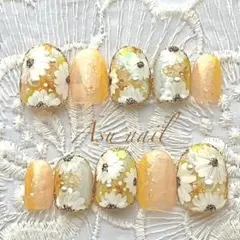 現品　No.12 イエローフラワー　ネイルチップ