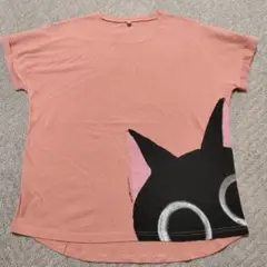 黒猫　プリント 半袖ビッグTシャツ ピンク