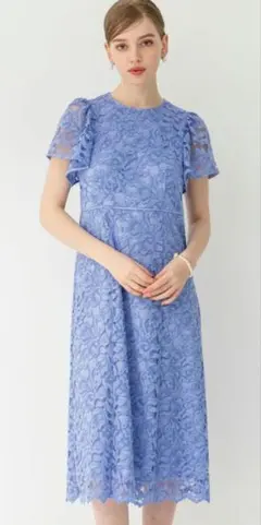 【試着のみ】23区APPLAUDIRレース ドレス　ワンピース　青　結婚式　38のサムネイル