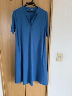 シマダジュンコ　PART2青い半袖Aラインワンピース