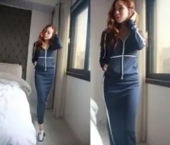 秋冬コーデ❤️ロングセットアップ　フード付き　女子会デートに最適