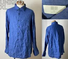 ★【美品 定価3,289円】 ユニクロ プレミアムリネン シャツ ネイビー XL