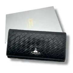 【レア】ヴィヴィアンウエストウッド　編み込みデザイン 黒 レザー 長財布　オーブ