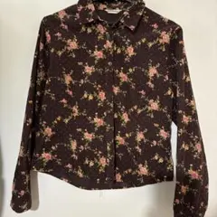 日本製　HARMONICA 花柄 長袖シャツ ブラウン　上品薔薇柄　ローズ柄