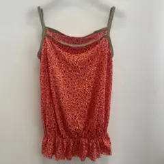 キャミソール 花柄 赤 小花柄 フリル 裾ゴム ハンドメイド