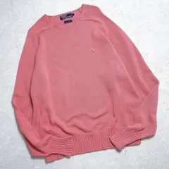９０S　ポロラルフローレン　コットンニット　XLサイズ　ピンク　ポニー刺繍