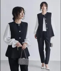 RANAN 2点セットノーカラー　ペプラムベストセットアップ　卒園式　入園式