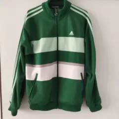 adidas 緑 ストライプ ジャージ Оサイズ