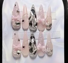 韓国　ガーリー　ネイルチップ　ネイル　ロング　スナ系　量産型　y2k ワンホン