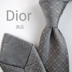 【美品】ディオールオム ネクタイ グレー トロッター柄 光沢 高級【イタリア製】