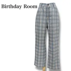 BirthdayRoom ウエストゴム ストレート チェックパンツ F ブルー系