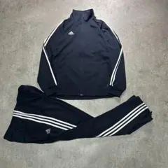 美品 00s 極太線 アディダス 3点セット ジャージ 上下 紺 メンズ M-L