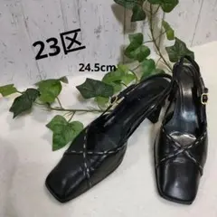 23区ブラックレザー クロスストラップサンダル