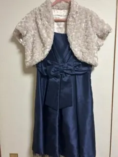 値下げ交渉可能 ネイビーリボン付きドレスとファーショールセット