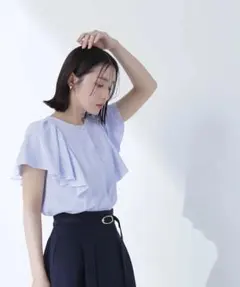 【ナチュラルビューティーベーシック】バイカラーラインフレアブラウス