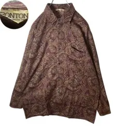 日本製レトロ古着ボルドーカラーペイズリー総柄シャツゆったりサイズ