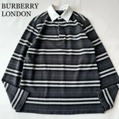 美品BURBERRY LONDONボーダー柄ラガーシャツ（S）グレー　ロゴ刺繍のサムネイル