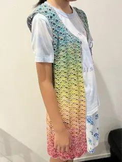 ハンドメイド グラデーションかぎ針編みベスト