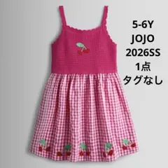 26SS JojoMamanbébé チェリー刺繍 ワンピース　ピンク　5-6Y