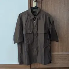 コットンシルク Wパッチ ポケット 半袖 シャツ　ブラウン