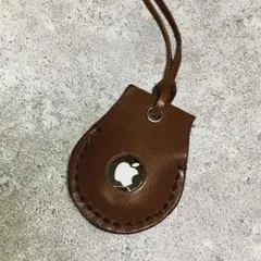 本革　エアタグケース　ヌメ革　チョコブラウン