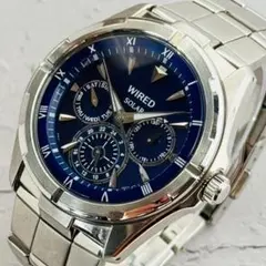 腕時計メンズ電池交換済みSEIKOセイコー紳士クォーツV14J-0BV0青文字盤