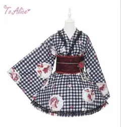 値下げ中】ToAlice いちごギンガムチェック 浴衣ドレス 黒 Mサイズ