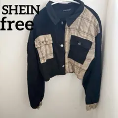 SHEIN【free】クロップドジャケット ブラックベージュ アウター シンプル