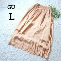 GU ジーユー　ロングフレアスカート　L　オレンジ　ウエストゴム　光沢感　702のサムネイル