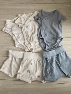 H&M 9点セット 上下 ラップボディスーツ 半袖 前開き 新生児 男の子服