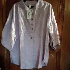 大きいサイズのノーカラーシャツ　前あき