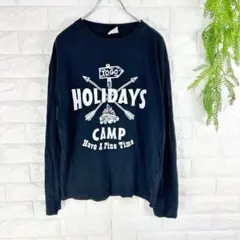 レッグヘブン【M】長袖Tシャツ ビッグプリント 英文字ロゴ ホリデイキャンプ