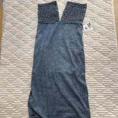 しまむら add COLORデニム シャーリングワンピース M ブルー中青