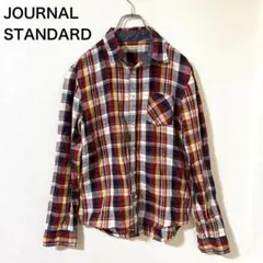 【美品】JOURNAL STANDARD 赤チェック柄長袖シャツ麻100%メンズのサムネイル