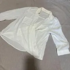 アイボリー 長袖シャツ Mサイズ　無地　透け感