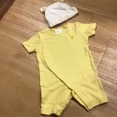 ディズニー。ベビーロンパース。サイズ60 。黄色。帽子付きのセット。