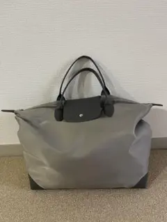 ロンシャン風　グレー トートバッグ ナイロン・レザー