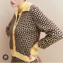 【美品】ZARA ジオメトリックニットカーディガン セーター 幾何学模様 S