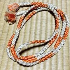 帯締め　正絹　白とオレンジ