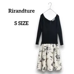 リランドチュール　長袖ロングワンピース　花柄スカート　ニットカットソー　ブラック