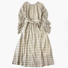 未使用級ꕥサラマリカ 今期 2025 コットンルレックスリップルプリントドレス sara mallika COTTON LUREX RIPPLE PRINT DRESS(S BLUE