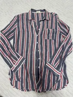 アングリッド　長袖　マルチストライプコットンミドル丈シャツ トップス