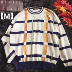 入手困難 DEMAIN CLAIR マルチチェック×ストライプ 白 ニット M