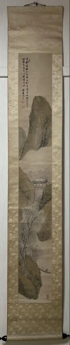 真作】掛軸 竹林人物図 静寂に佇む風雅の景 幽玄の趣を描く一幅 共箱入
